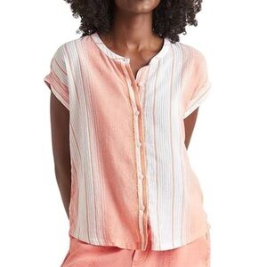 NWT SPLENDID Short Sleeve Pomello Stripe Button Down Top Size X-Small